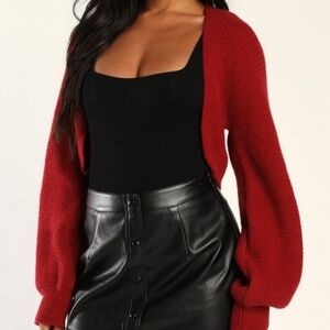 Lulus Warm Comfort Rust Red Long Sleeve Open-front Shrug Sweater - Size S